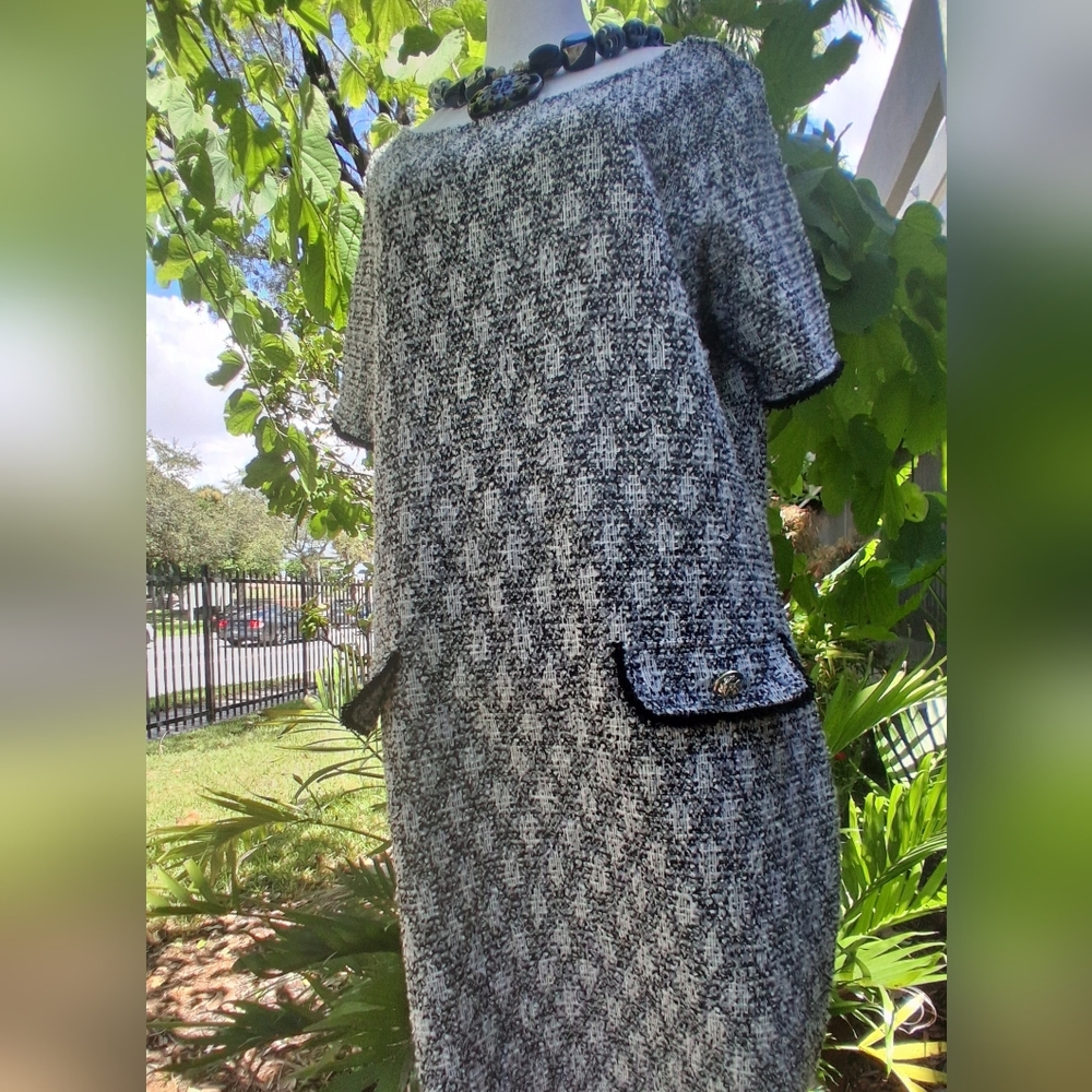 🔥Isaac Mizrahi Black White Tweed Midi Dress Size Large EUC & FREE GIFT - Picture 8 of 15
